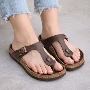 Birkenstock Gizeh Leather Thong Sandals Brown Womens 43 Us 12 Grunge Boho Casual